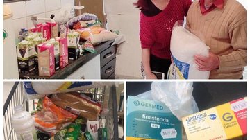 Momento da entrega das doações; "Sai de lá muito emocionada", afirma a jovem Mari Fernandes, que articulou as doações CAPA - Idoso que sobrevive vendendo doces em semáforo de Santos recebe surpresa - Imagem: Reprodução / Facebook / Viver em Santos