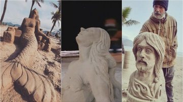 Luiz bom e suas obras efêmeras no Canal 5 de Santos Descubra quem faz as esculturas de areia em Santos (SP) - Imagem: Reprodução / @instagram.com/luizbom.arte/
