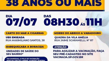 Campanha de vacinação São Sebastião iniciará vacinação contra covid-19 em população de 38 anos ou mais - Divulgação/Prefeitura de São Sebatião