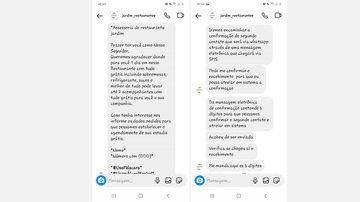 Print das mensagens da conta falsa do restaurante Jardim, em Ubatuba, SP - Foto: Divulgação
