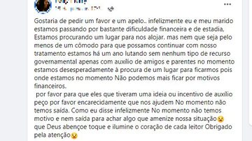 Desabafo da mãe nas redes sociais - Foto: Reprodução/Facebook