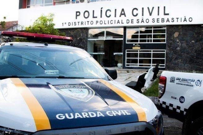 Viatura da Guarda Civil Municipal em frente ao 1º Distrito Policial de São Sebastião GCM de São Sebastião - Divulgação/Prefeitura de São Sebastião