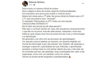 Relato da mãe no Facebook - Foto: Divulgação Facebook