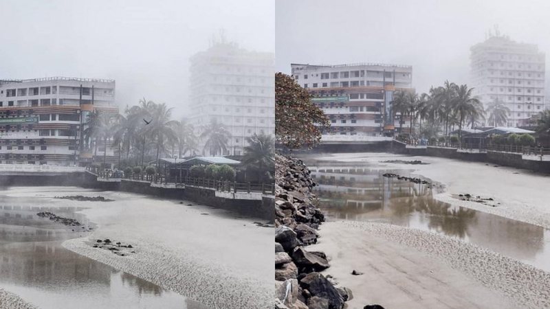 Mongaguá, no litoral de SP,  amanheceu com neblina "europeia" nesta segunda-feira (9) Com teimosia da frente fria, cidade do litoral de SP amanhece europeia (só no clima)