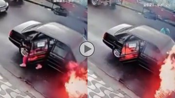 Carro entra em chamas no Guarujá - Reprodução/ Guarujá Mil Grau