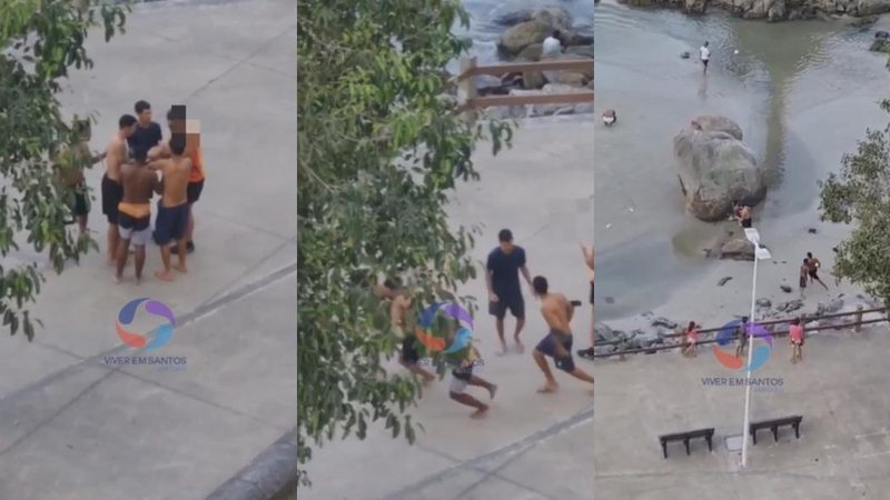 Grupo de cinco suspeitos cercou e roubou pedestre em Praia de São Vicente; o que eles não sabiam é que tudo estava sendo filmado Sem saber que eram filmados, gangue aterroriza pedestre em praia de São Vicente (SP) - Reprodução / Viver em Santos e Região