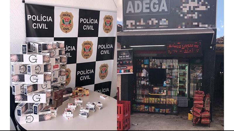 Na adega foram localizados vários pacotes de cigarro de origem estrangeira, somando 54 pacotes Homem é preso em flagrante por furto de água e energia elétrica em São Vicente - Foto: Reprodução Polícia Civil