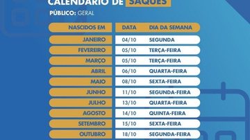 Calendário de saque Calendário de saque da sexta parcela do auxílio emergencial Calendário de saque do auxílio emergencial - Divulgação/Caixa