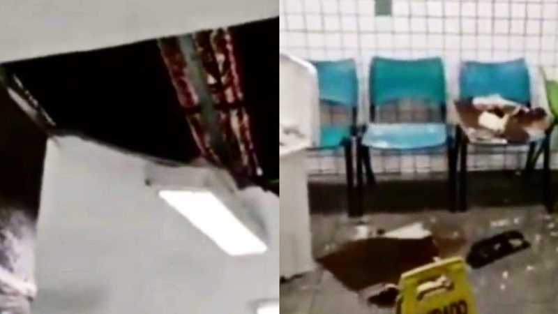 Teto de hospital municipal caí em cima de sala de espera Teto caído ao chão - Portal Costa Norte