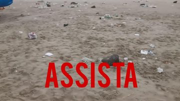 Morador de Ubatuba se indignou ao encontrar praia cheia de lixo, após festa realizada na madrugada, mesmo com mau tempo na cidade Praia de Ubatuba amanhece emporcalhada, apesar de mau tempo no feriadão: “um lixo”, diz morador - Imagem: reprodução / Jairo Braga