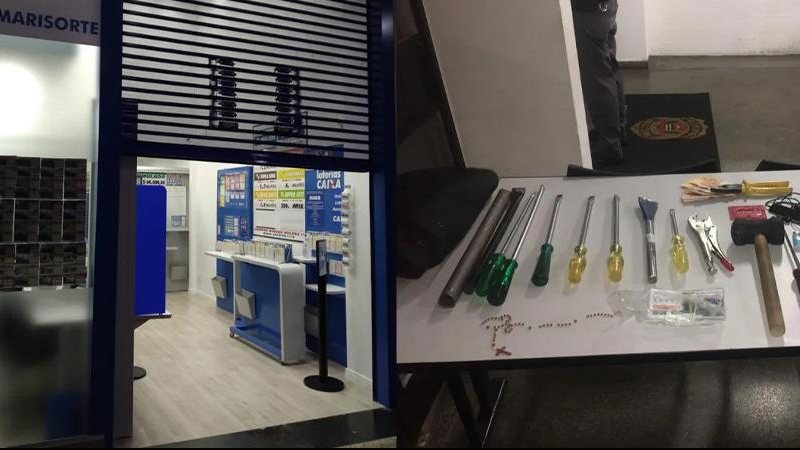 Criminosos usaram controle para abrir porta da lotérica Assaltantes são flagrados furtando lotérica em Shopping de Santos; VÍDEO - Imagens: Divulgação Polícia Militar