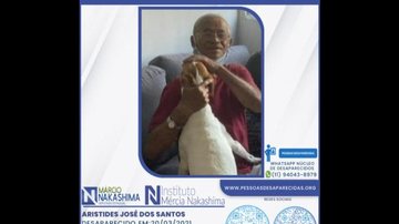 Pai da internauta desapareceu no último dia 20 de março Mulher segue em busca de pai desaparecido há 7 meses Foto do cartaz de Aristides Santos, que está desaparecido há mais de 7 meses - Divulgação/Facebook