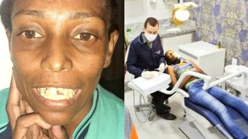 Clínica Odontológica Sorrisão doou tratamento completo para moradora da Vila Sônia  Mulher sorrindo e ao lado na cadeira de um consultório odontológico - Portal Costa Norte