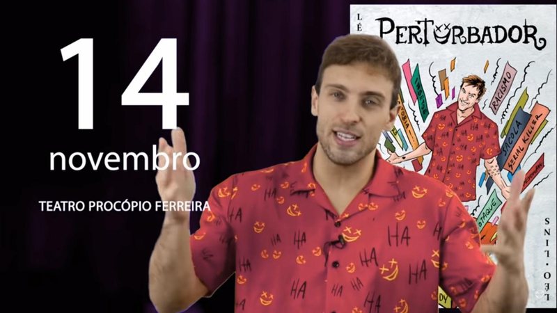 Comediante no vídeo "O melhor Prefeito para o Guarujá",  em que satiriza políticos e aborda lugares comuns sobre a cidade Humorista faz piada de Guarujá, tem show cancelado e acusa prefeitura de censura - Imagem: reprodução / Youtube  @Léo Lins