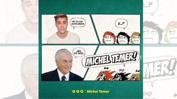 No post do Facebook em que Temer usa um meme com o cantor Justin Bieber, houve 16 mil reações e 3,7 mil comentários Ex-presidente da República aposta em memes para alavancar popularidade Meme com o ex-presidente Michel Temer e o cantor Justin Bieber - Facebook Michel Temer