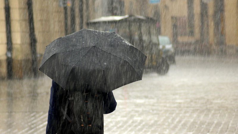 Defesa Civil Estadual alerta que chuvas devem ser contínuas e volumosas entre esta terça (14) e sexta (17) Defesa Civil de SP faz alerta para temporais em todo litoral paulista esta semana Pessoa andando na calçada com guarda-chuva embaixo da chuva - Pixabay