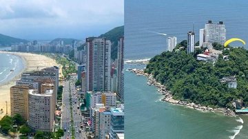 Nos vídeos é possível ver a natureza, as praias, os prédios, a Ilha Porchat e diversas belezas, além de outros atletas também voando Imagens de Santos e São Vicente vistas de cima são um espetáculo Imagens aéreas de Santos e São Vicente - Reprodução Facebook/Marcos Paoli