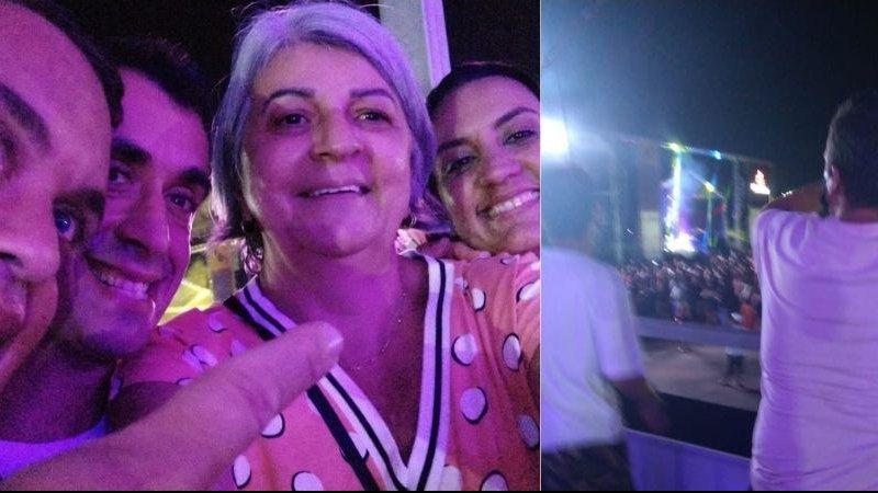 Assistiram ao show em um camarote com uma ótima visão do ídolo Luan Santana Mãe se emociona ao ver alegria dos filhos com deficiência realizando sonho de assistir Luan Santana Paulo Ricardo Junco e Antônio Augusto acompanhados da irmã e da amiga da família - Reprodução Facebook