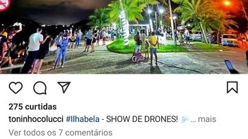 Show de imagens feitas por drone também é atração no arquipélago Ilhabela mantém queima de fogos mesmo depois do temporal Show de luzes feitas por drone em Ilhabela - Divulgação