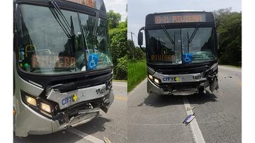 Ônibus não freou a tempo e colidiu na traseira de um veiculo de passeio gerando um engavetamento Acidente Bertioga - Reprodução Aconteceu em Bertioga