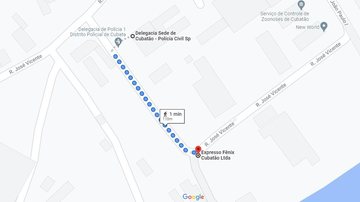 Local fica a pouco mais de 100m de delegacia, mapa - Quadrilha arromba cofre de empresa a 100 metros de delegacia na Baixada Santista Mapa - Imagem: Reprodução / Google Maps