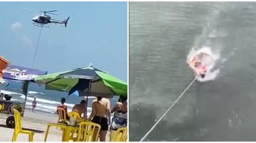 Dupla de banhistas foram resgatados por meio do Helicóptero Águia ALERTA DE PERIGO NO MAR - Reprodução GBMar