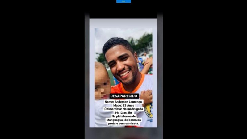 Jovem havia desaparecido em praia de Mongaguá. Corpo encontrado em Praia Grande foi reconhecido pela família CAPA - Esposa de turista desaparecido reconhece corpo encontrado no mar em Praia Grande: “Dor imensa” Jovem sorrindo segurando bebê - Imagem: Reprodução / Acervo familiar
