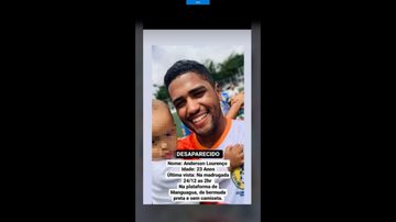 Jovem havia desaparecido em praia de Mongaguá. Corpo encontrado em Praia Grande foi reconhecido pela família CAPA - Esposa de turista desaparecido reconhece corpo encontrado no mar em Praia Grande: “Dor imensa” Jovem sorrindo segurando bebê - Imagem: Reprodução / Acervo familiar