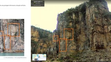 Comparação feita pela AFP entre a foto que viralizou e do cânion de Capitólio, no Google Maps Foto de 2012 de fenda em cânion de Capitólio não é da mesma rocha que desmoronou Imagens dos paredões do cânion de Capitólio (MG) - AFP Checagem