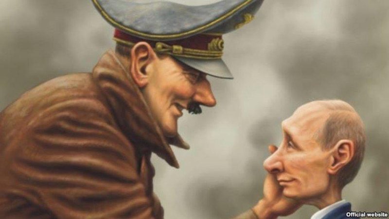 Presidente alertou para a possibilidade de uma "grande guerra na Europa" Charge publicada no Twitter oficial da Ucrânia mostra Hitler "apoiando" Putin Charge mostra Adolf Hitler acariciando o rosto de Vladimir Putin - Reprodução/Twitter