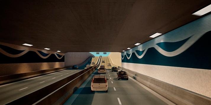 Simulação de um dos possíveis desenhos do esperado túnel entre Santos e Guarujá Tunel Santos x Guarujá - Imagem: Reprodução