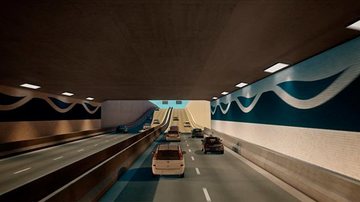 Simulação de um dos possíveis desenhos do esperado túnel entre Santos e Guarujá Tunel Santos x Guarujá - Imagem: Reprodução