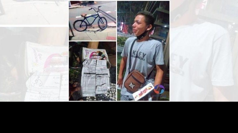 Bicicleta de Miguel teve o cadeado quebrado e foi levada na noite de sábado (12) Vendedor de balas chora ao ter bicicleta furtada Imagens da bicicleta, da nota fiscal de compra e de Miguel chorando - Reprodução/Viver em Santos