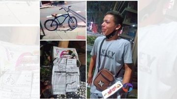 Bicicleta de Miguel teve o cadeado quebrado e foi levada na noite de sábado (12) Vendedor de balas chora ao ter bicicleta furtada Imagens da bicicleta, da nota fiscal de compra e de Miguel chorando - Reprodução/Viver em Santos