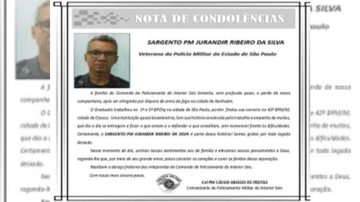 O Batalhão emitiu uma nota de condolências referente à morte do veterano sargento PM Jurandir Sargento morto Nota de pesar pelo sargento morto - Divulgação