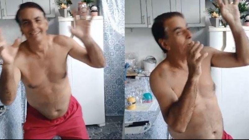 Nos vídeos o homem aparece fazendo coreografias que estão em alta na internet Bolsonaro fake: “presidente” dançando no Tiktok deixa internautas confusos Sósia de Bolsonaro dançando - Reprodução