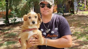 Antigo tutor do cãozinho ainda não foi identificado Cachorro é abandonado em quarto de motel Protetora de animais segura cãozinho de pelo amarelado que foi abandonado em quarto de motel - Divulgação