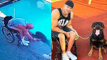 Cão é resgatado por cadeirante após cair em piscina - Instagram/@darren_thomas46 | Edição: Amo Meu Pet