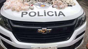 Drogas apreendidas pela PM Traficante é preso com quase 13 kg de drogas enterradas em trilha em Ubatuba (SP) drogas sobre capo de viatura - Foto: Divulgação Polícia Militar