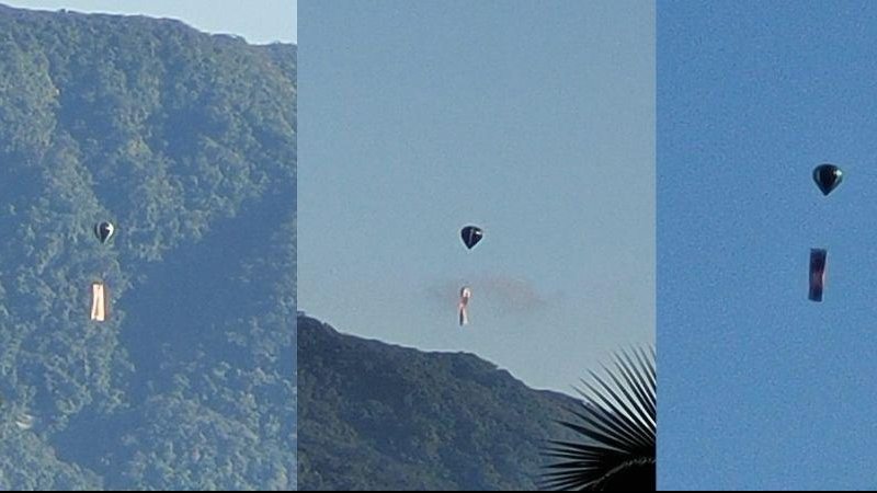 Flagrante aconteceu próximo ao Portinho da Usina Itatinga Dois enormes balões são vistos no céu de Bertioga na manhã desta segunda (21) - Reprodução/Arquivo Pessoal