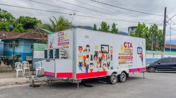 De acordo com a prefeitura, até quinta-feira (31) o trailer estará no bairro Centro Trailer de testagem Trailer de testagem em Bertioga (SP) - Divulgação