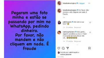 Alerta foi realizado por Luiza Trajano por meio do seu perfil no Instagram Luiza Trajano Print do perfil da Luiza Trajano no Instagram - Reprodução/Instagram