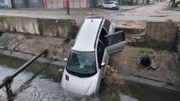 Irmão do motorista acionou o seguro horas depois do acidente Carro cai no canal Carro dentro do canal após acidente - Divulgação/Nina Barbosa/g1
