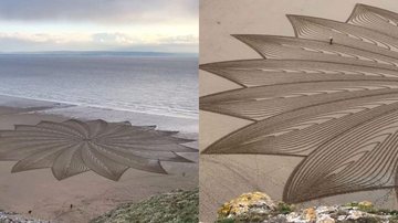 Idoso faz mega mandala em praia e vídeo encanta pela beleza Mandala Gigante Imagens aereas da praia e uma mega figura geometrica na faiza de areia - Reprodução Instagram/3xplorewithme
