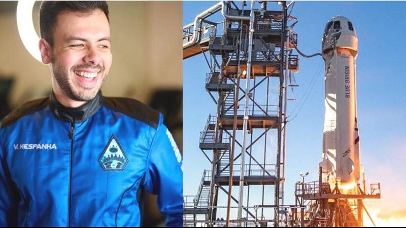 Mineiro Victor Hespanha ganhou a viagem a bordo da Blue Origin em um sorteio Jornada nas Estrelas: Brasileiro viajou ao espaço neste sábado (4) Brasileiro Victor Hespanha e nave Blue Origin - Montagem com reprodução Instagram e NASA Flight Opportunities/Flickr