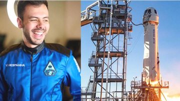 Mineiro Victor Hespanha ganhou a viagem a bordo da Blue Origin em um sorteio Jornada nas Estrelas: Brasileiro viajou ao espaço neste sábado (4) Brasileiro Victor Hespanha e nave Blue Origin - Montagem com reprodução Instagram e NASA Flight Opportunities/Flickr