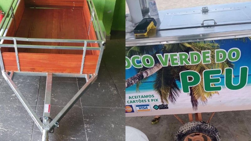 Ambulante denuncia roubo de "carrinho de coco" em Bertioga: “Nossa única renda” Carrinho de coco roubado - Reprodução arquivo pessoal