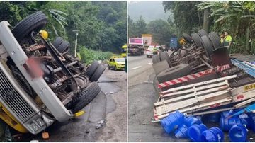 Acidente grave entre veículos pesados deixam dois feridos na Anchieta Acidente Anchieta - Divulgação