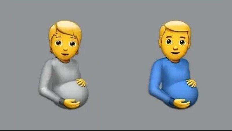Ação é mais um passo para que a sociedade se conscientize cada vez mais de que não são apenas mulheres que engravidam Emoji do homem grávido chega ao Iphone Emojis do homem grávido e da pessoa não-binária grávida - Reprodução/ Emojipedia