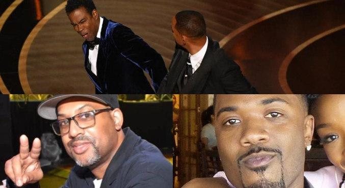 Rapper Ray J oferece mais de R$ 460 milhões para cada oponente Rapper e Oscar Montagem de três fotos, rapper Ray J, Kenny Rock e Oscar com tapa na cara de Chris Rock - Divulgação